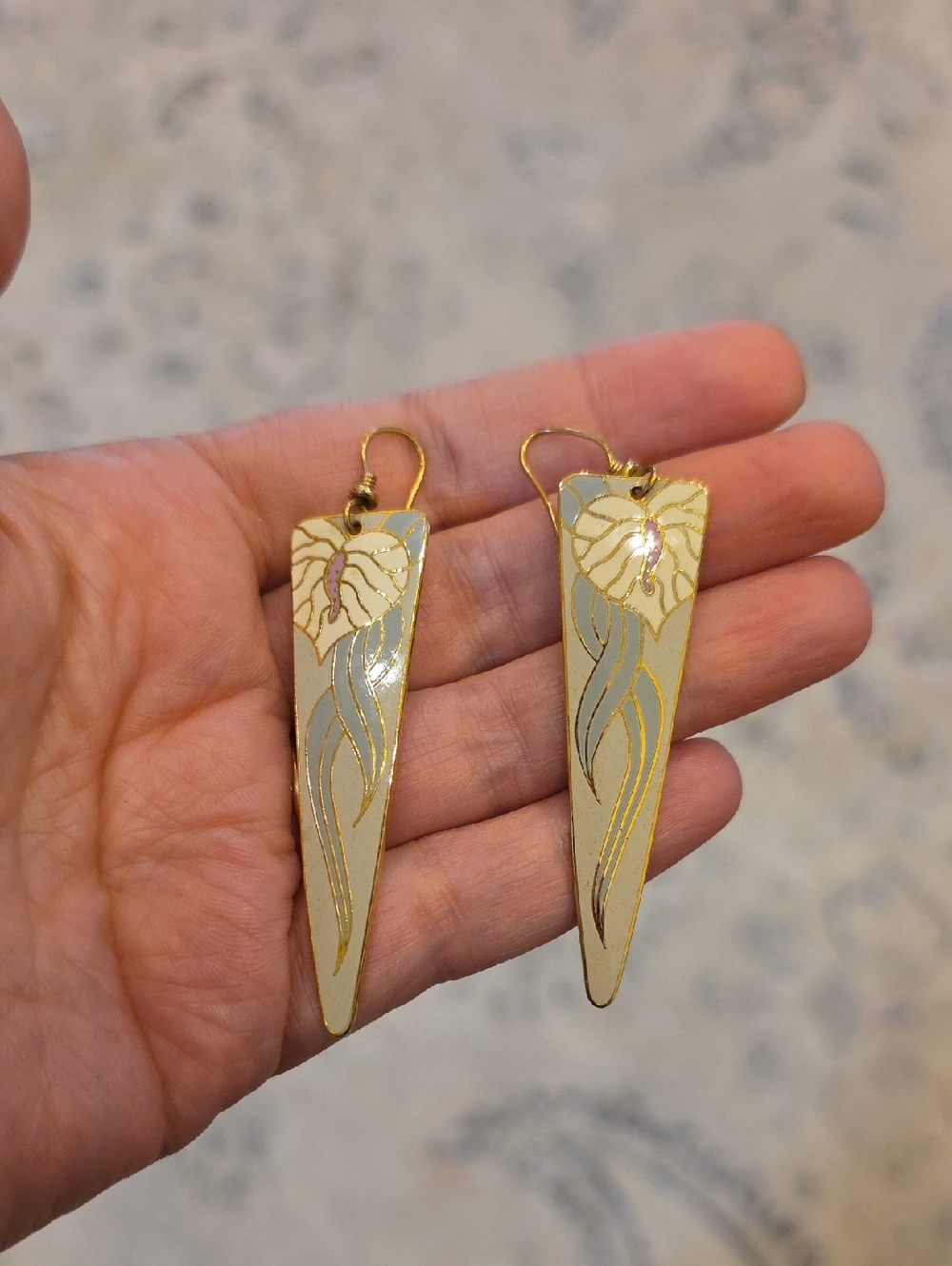 Laurel Burch Pale Blue and Gold Floral Dangle Earrings